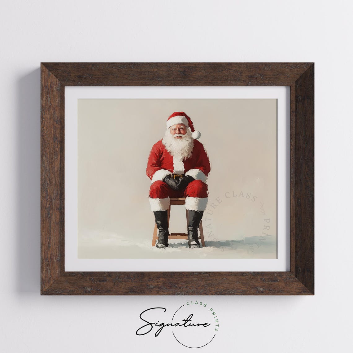 Santa Claus Seated on Stool Cream Background Vintage Style Poster - Image 5
