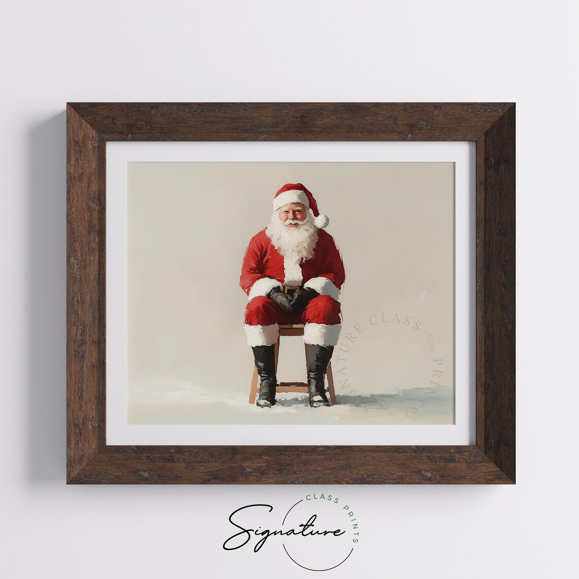 Vintage Christmas Portrait Santa Claus Seated On Chair Festive Holiday Wall Art Cozy Winter Decor Charming Christmas Painting 2246 - Image 5