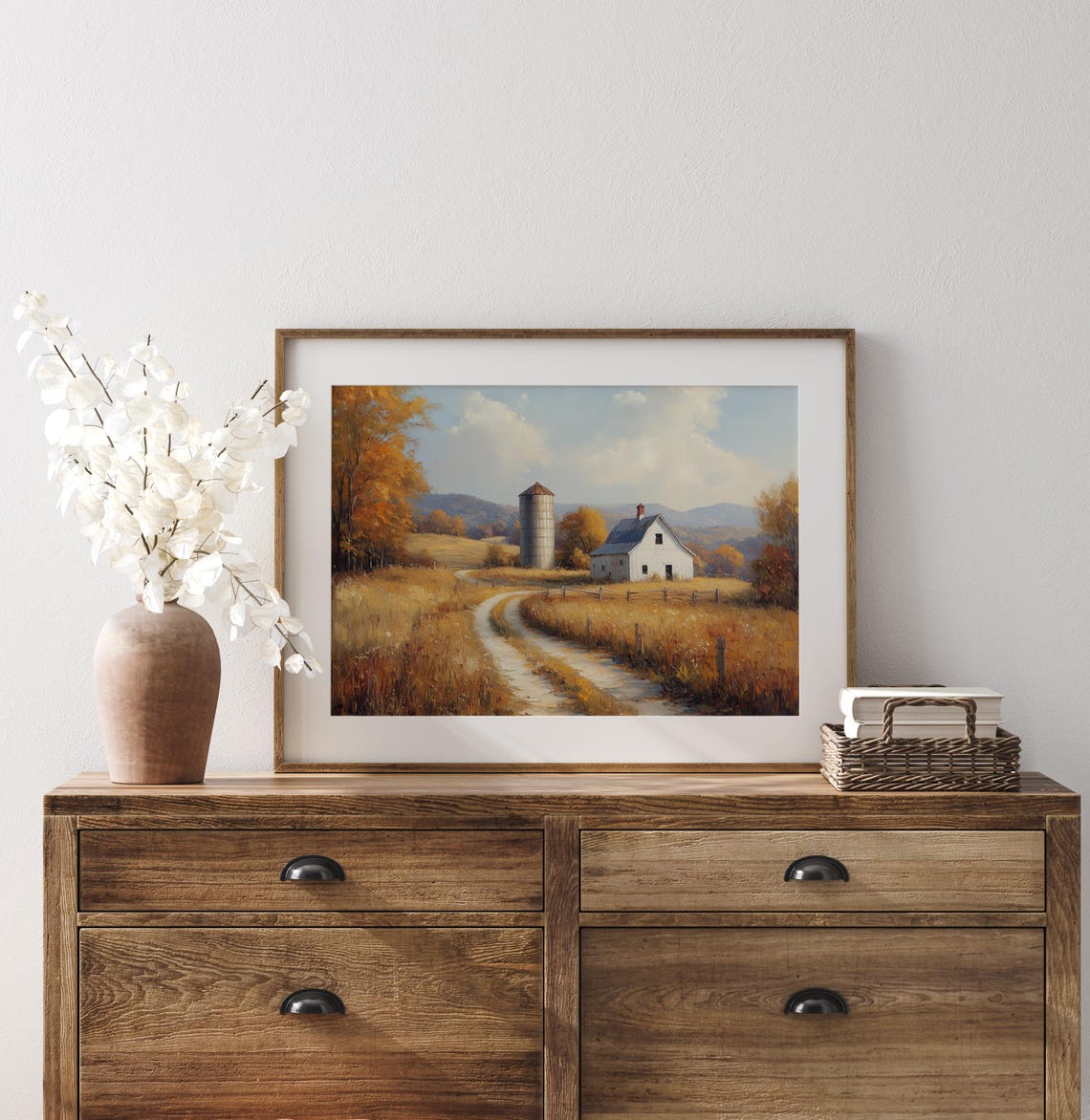 White Barn Silo Country Road Autumn Hills Farmhouse Fall Wall Art - Image 3