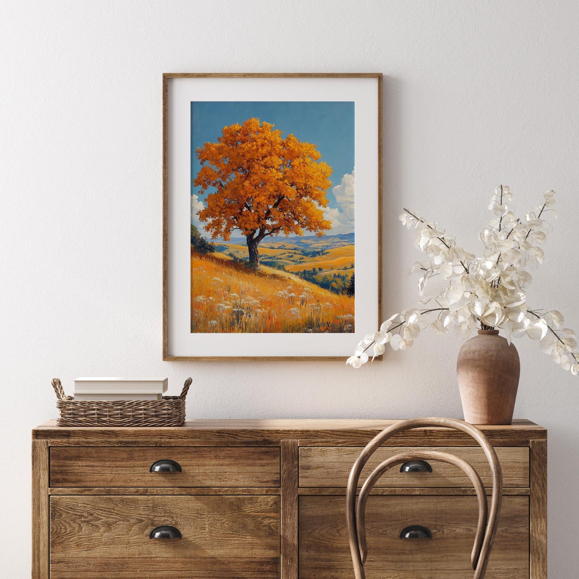 Lone Orange Tree Blue Sky Patchwork Hills Golden Pasture Poster - Image 5