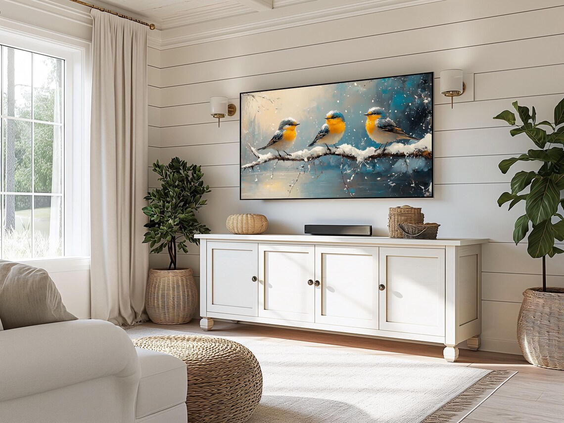 Snowy Perch Bluebirds Trio Winter Birds Yellow Breasts Falling Snow Poster - Image 3