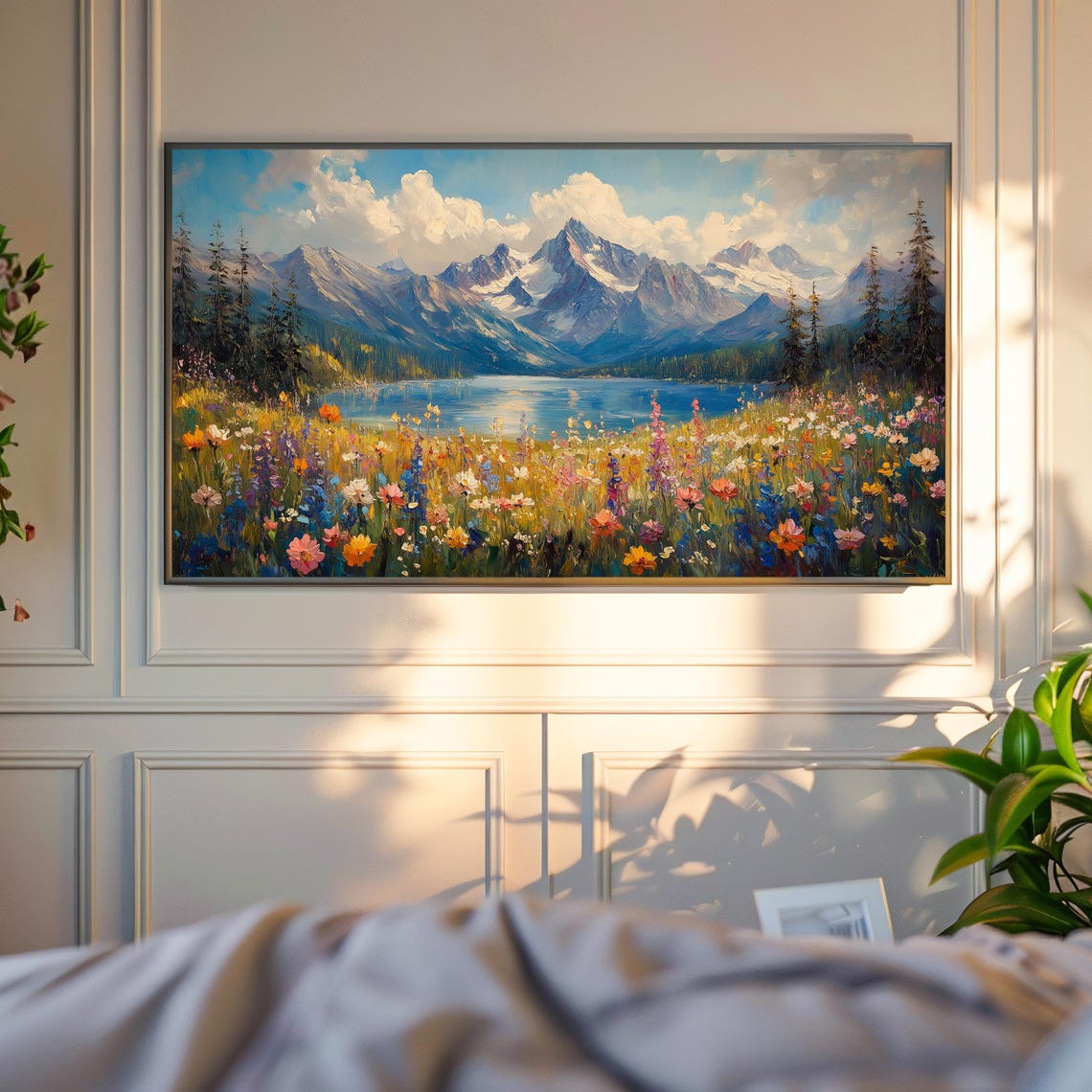 Mountain Lake Wildflower Meadow Spring Bloom Scenic Landscape Wall Art - Image 6