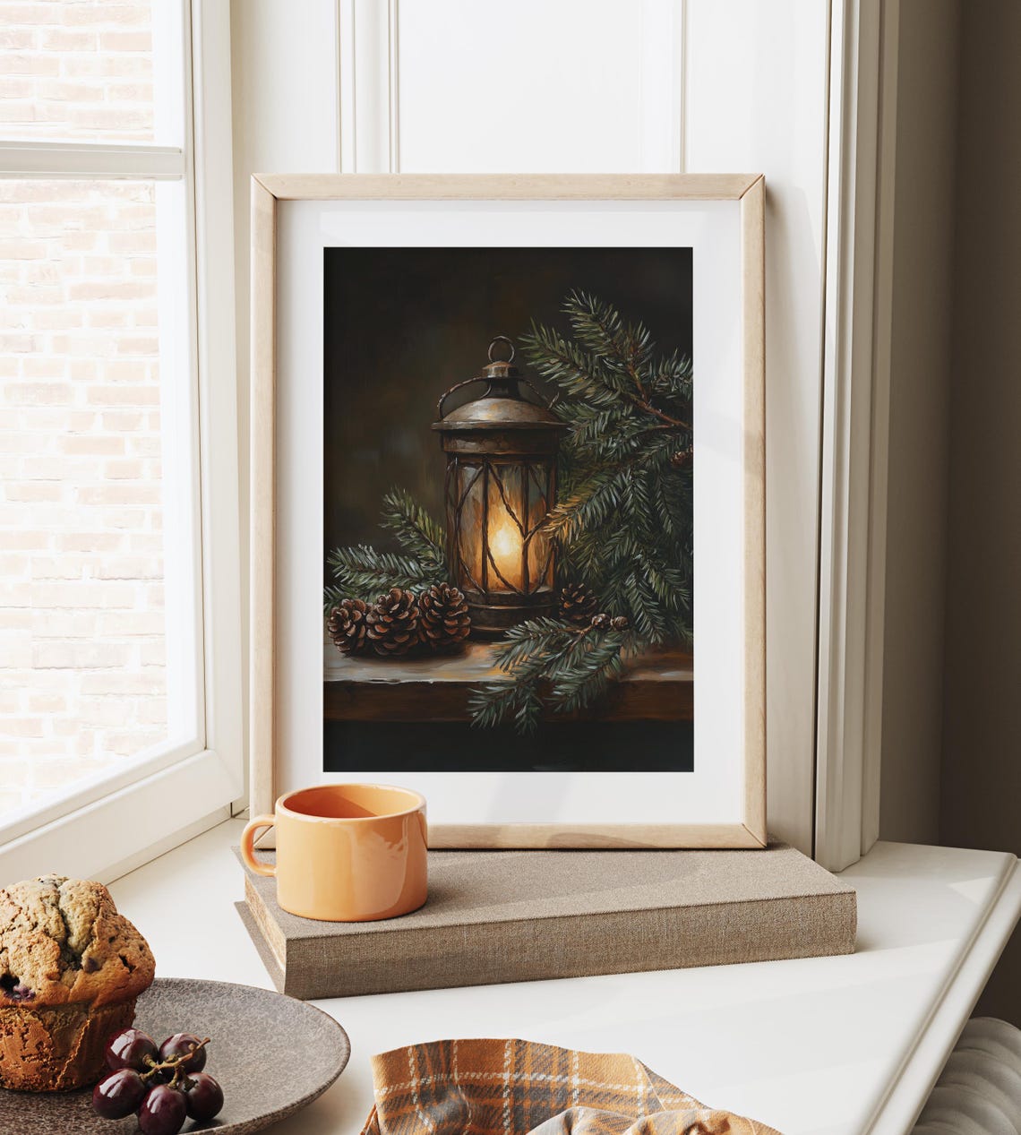 Vintage Rustic Lantern With Pinecones Moody Winter Still Life Poster - Image 6