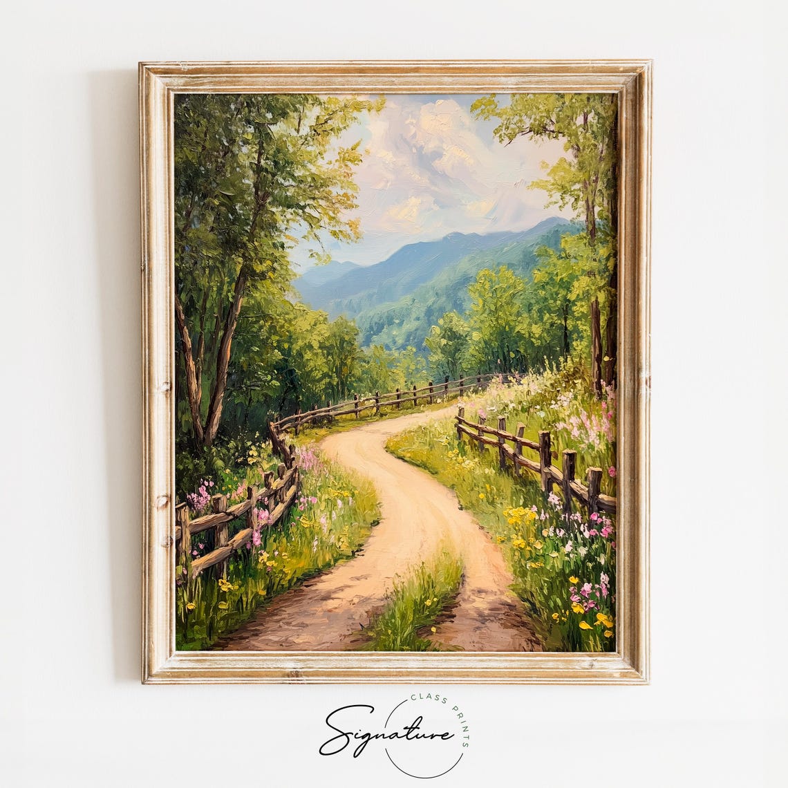 Sunlit Winding Country Road Fences Wildflowers Summer Poster