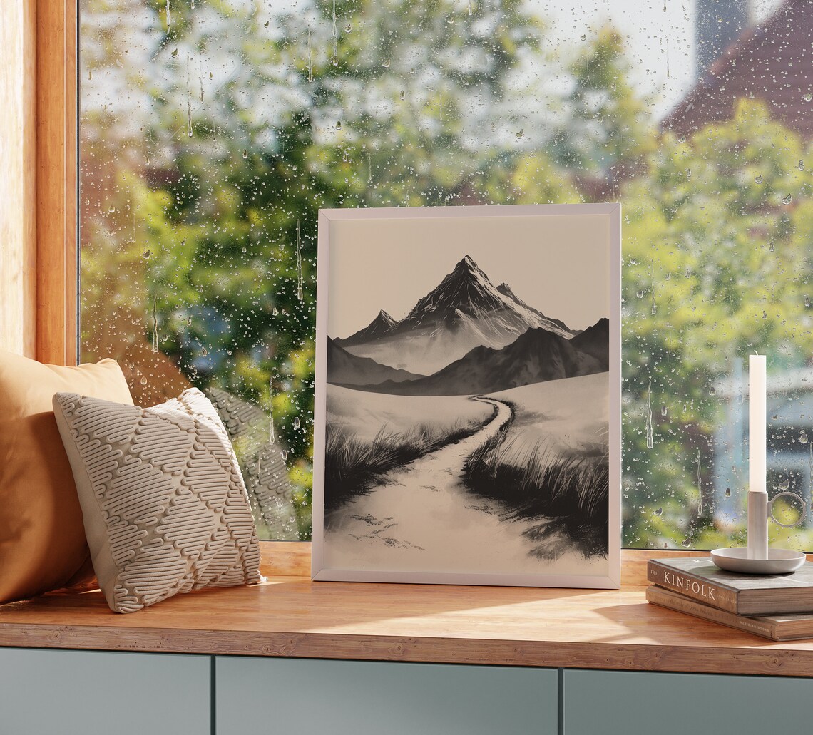 Mountain Trail Art Winding Path With Distant Peaks Nature Wall Decor Serene Landscape Drawing Scenic Mountain View Art 805 - Image 2