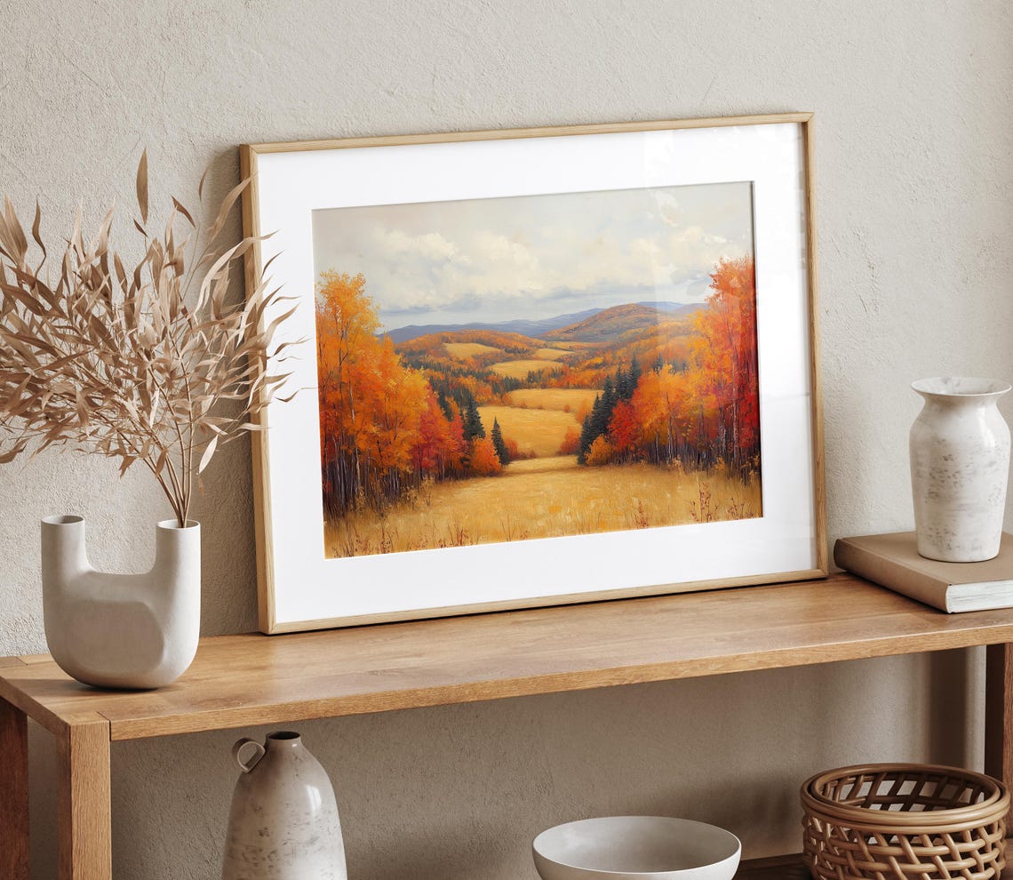 Golden Meadow Valley Ringed by Autumn Forest and Peaks Poster - Image 4