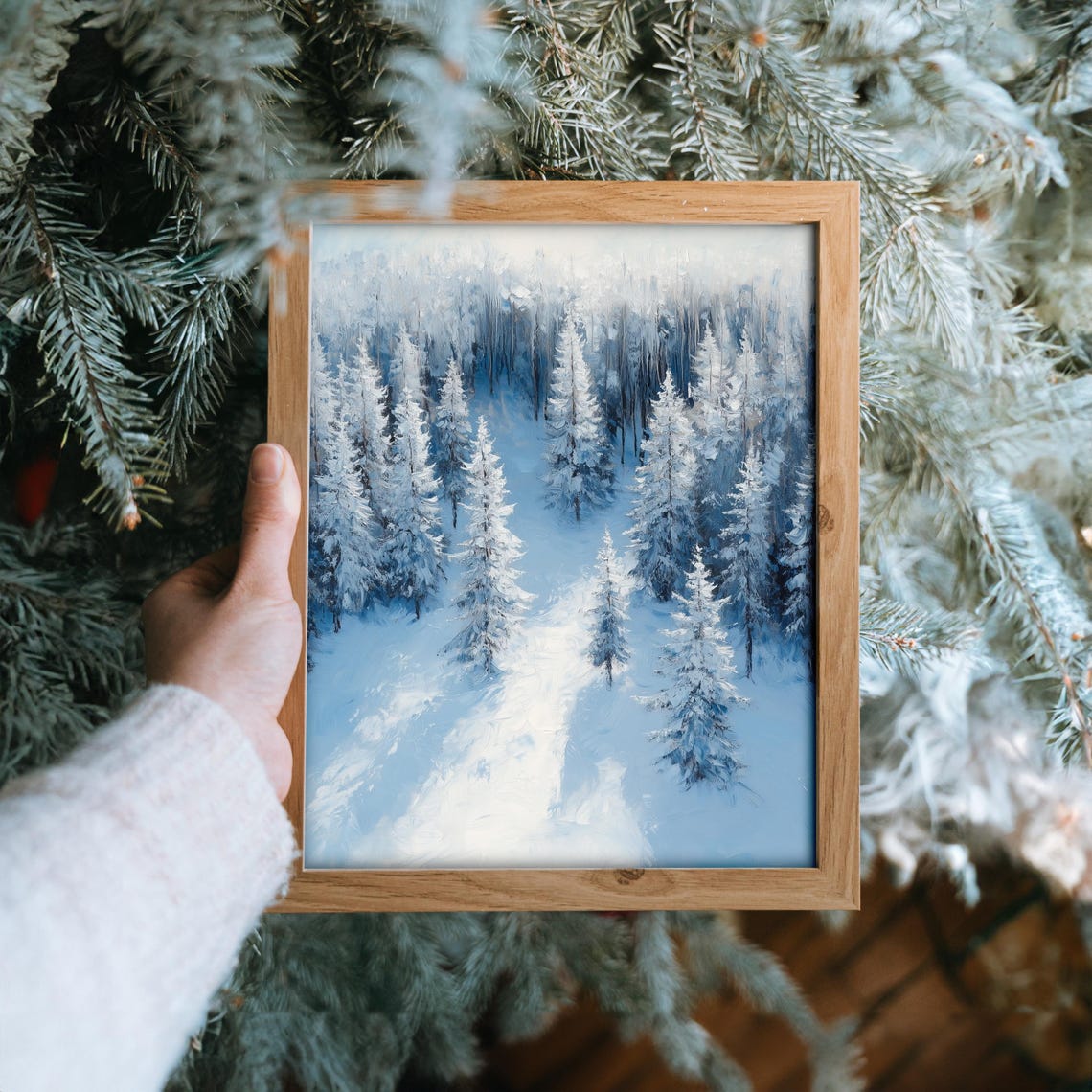 Frosted Blue Cedar Forest From Above Winter Aerial View Poster - Image 6