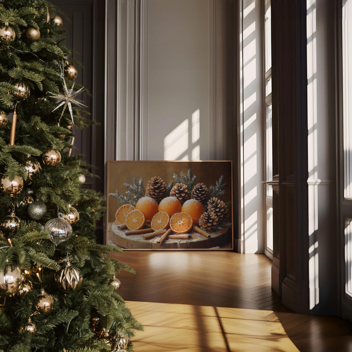 Dried Oranges Pinecones Cinnamon Sticks Holiday Still Life Wall Art - Image 6