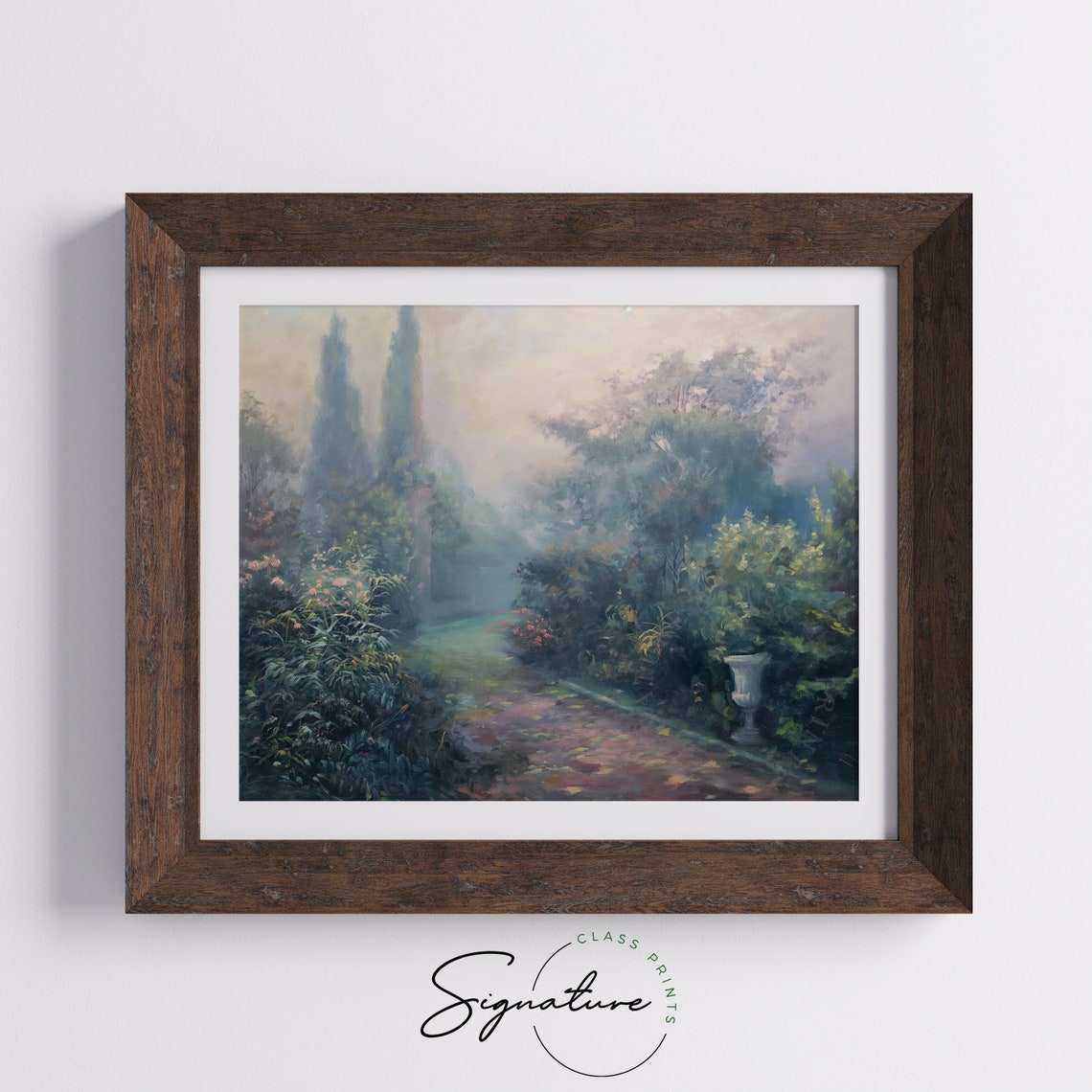 Misty Garden Morning With Cypress Trees Romantic Impressionist Poster - Image 5