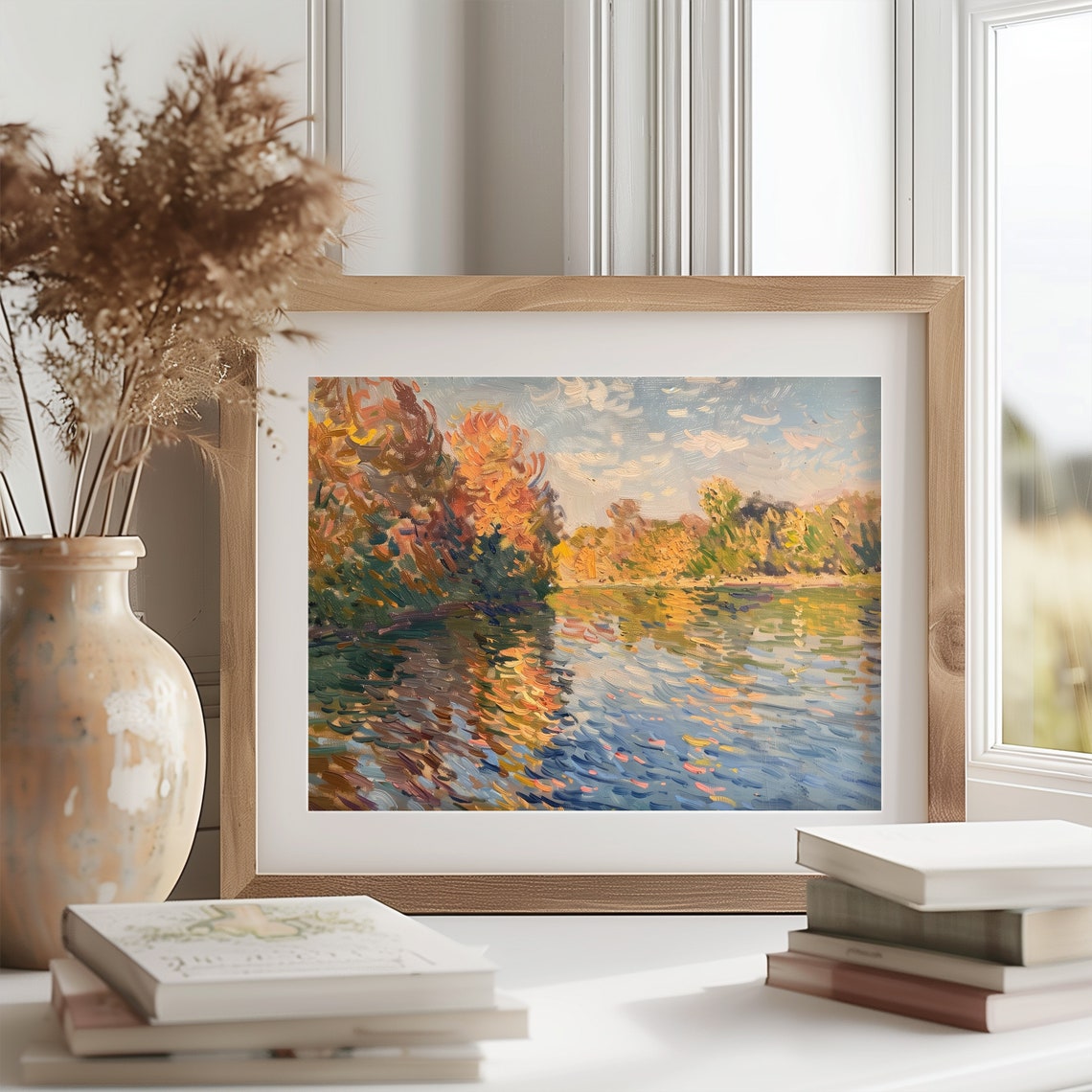 Scenic Autumn River With Golden Trees Calm Reflective Water Poster - Image 2