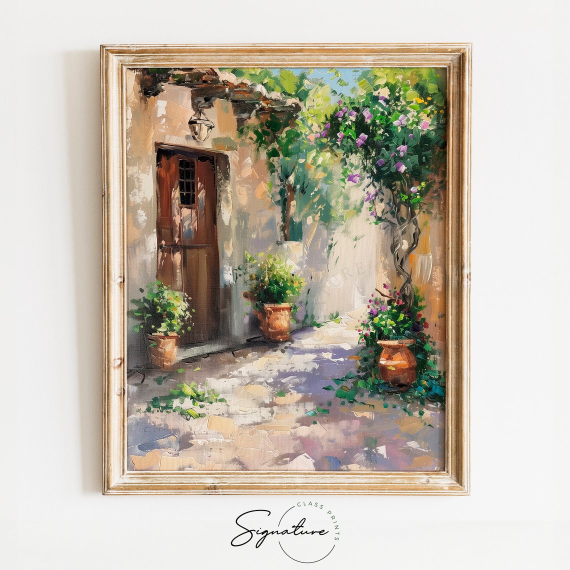 Mediterranean Courtyard Wooden Door Bougainvillea Terracotta Poster