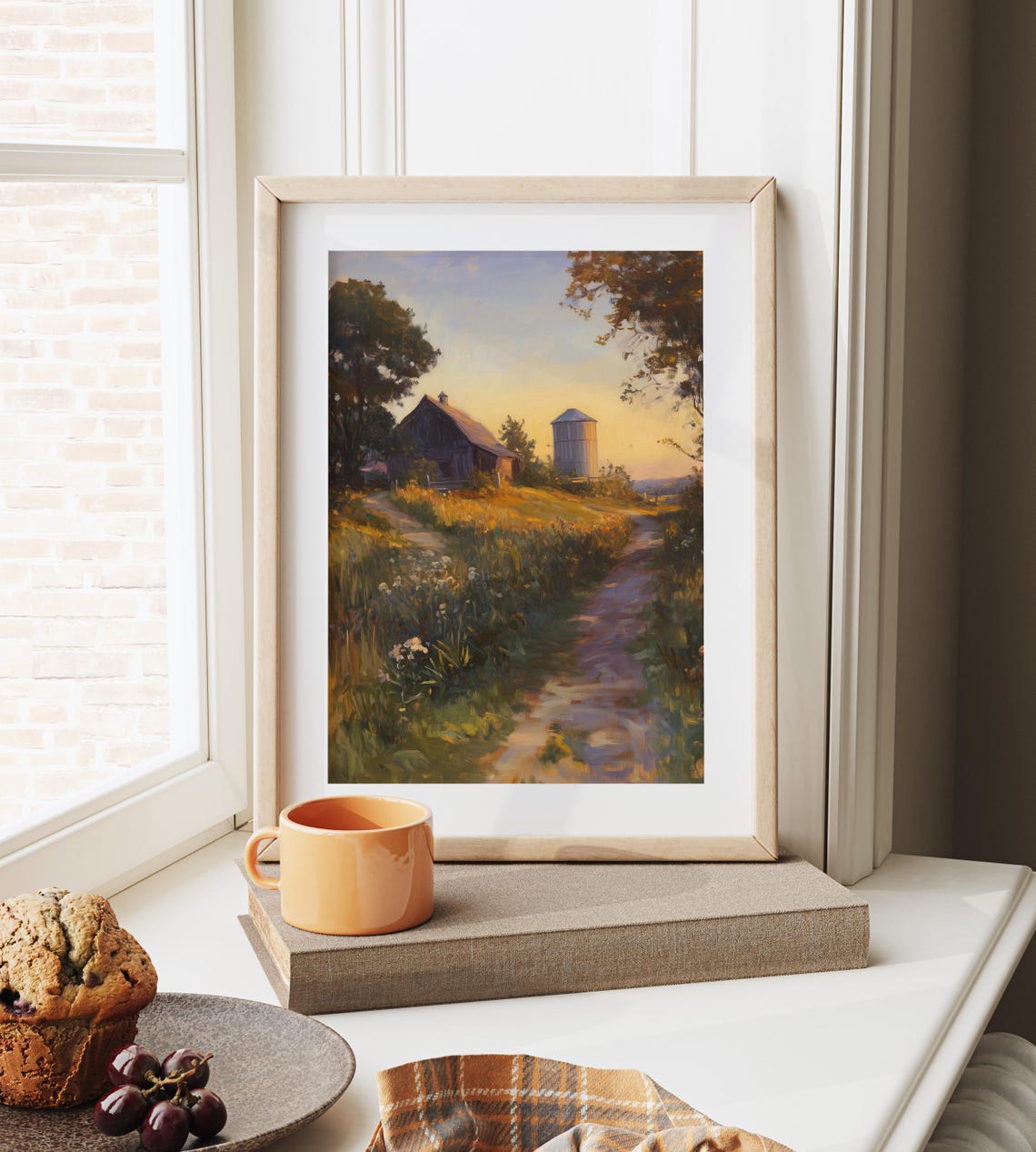 Cottage Farmhouse Silo Golden Hour Meadow Country Scene Poster - Image 6
