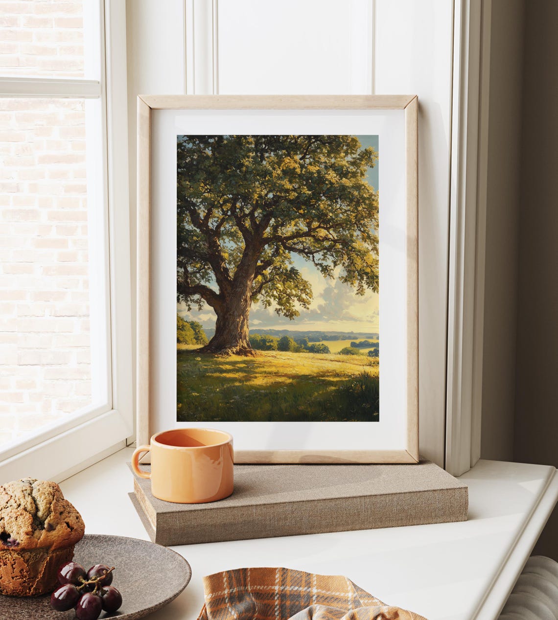 Grand Oak Tree In Golden Meadow Landscape Oil Painting Poster - Image 6
