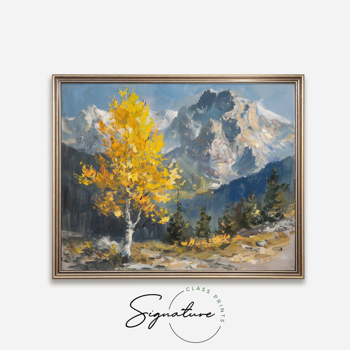 Golden Aspen Tree Before Snowcapped Mountains Autumn Valley Poster - Image 4