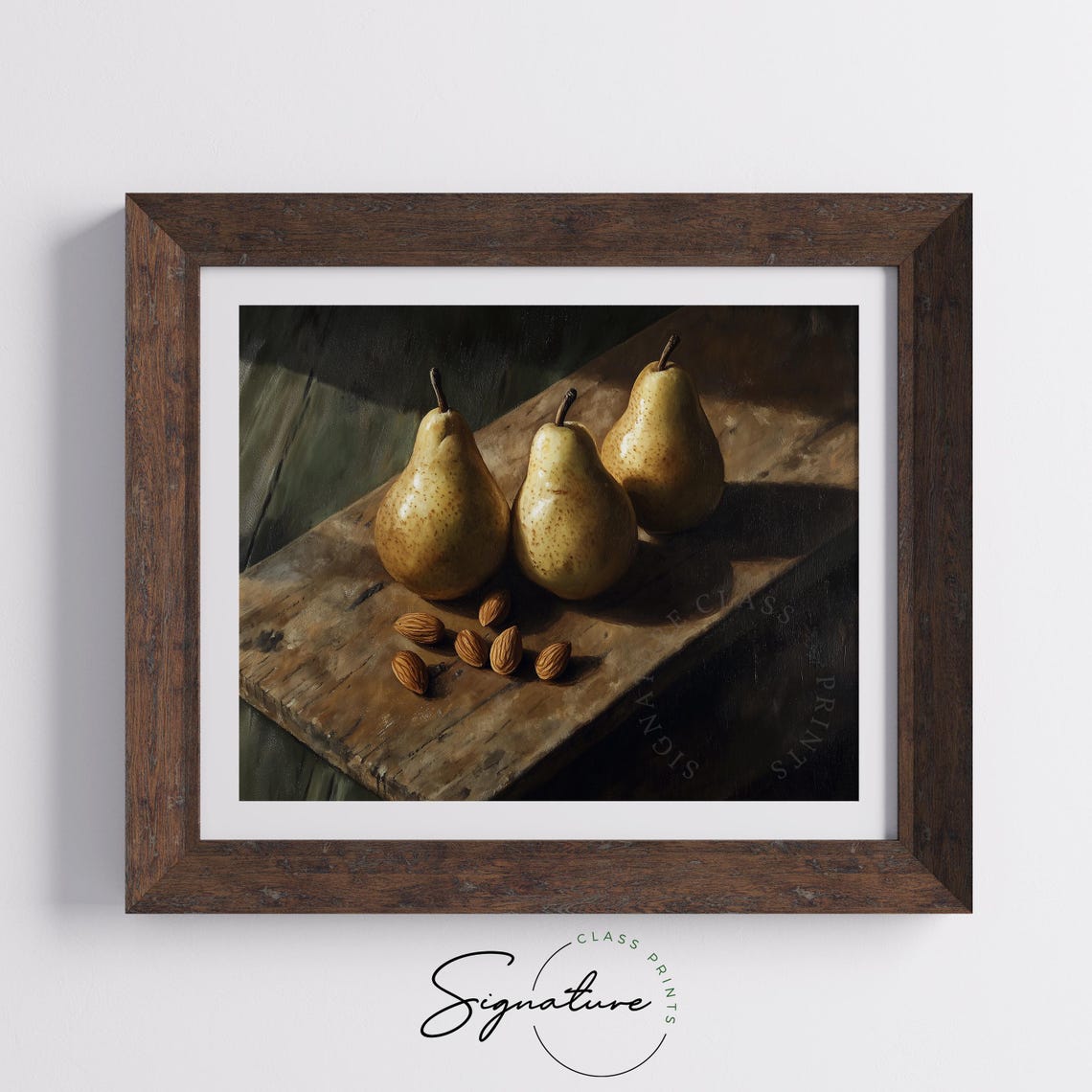 Still Life of Three Golden Pears with Almonds Oil Painting Print - Image 5
