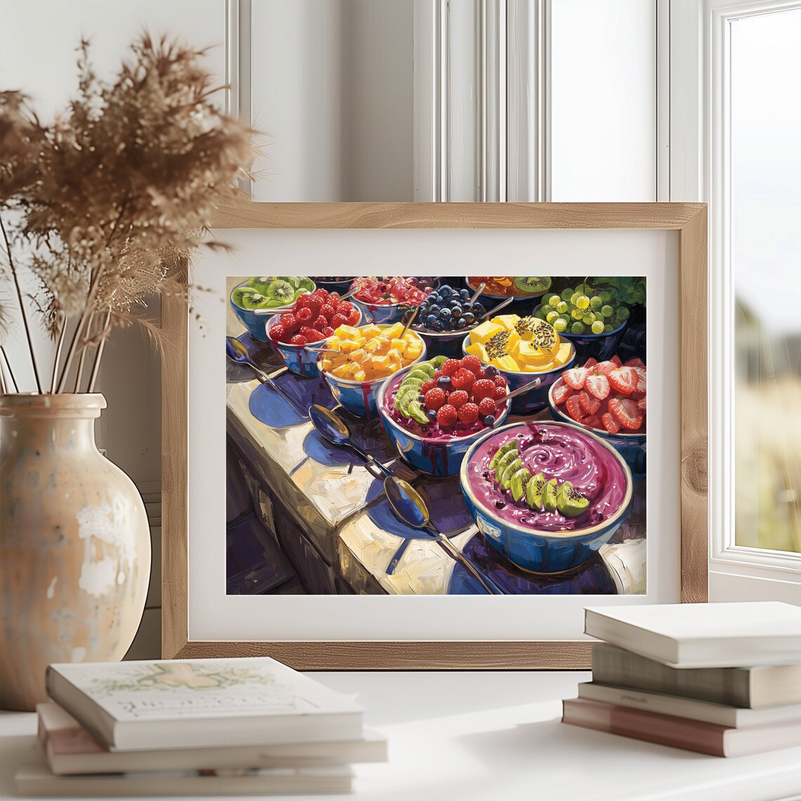 Colorful Acai Bowls Fresh Berries Kiwi Sunny Breakfast Table Art Poster - Image 2