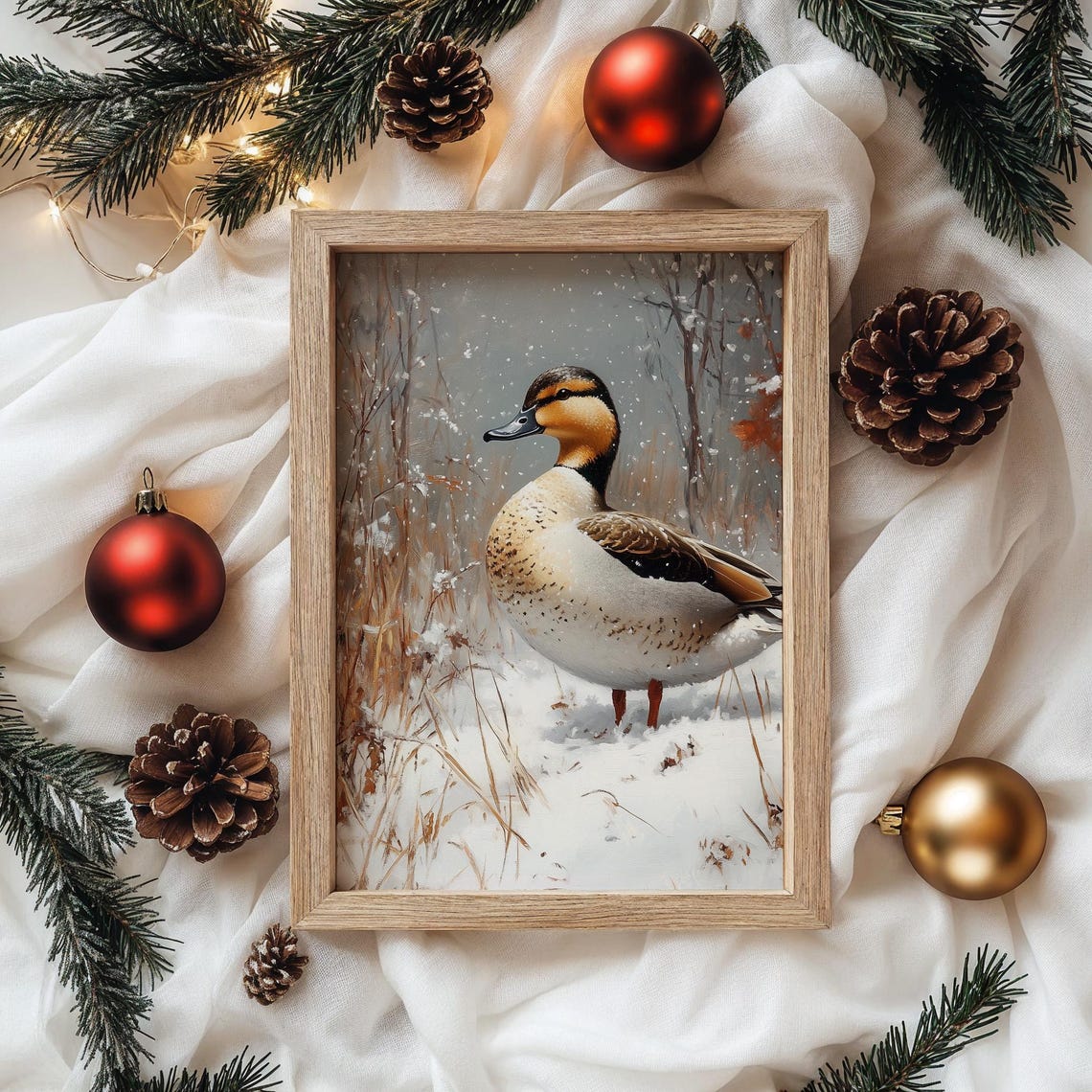 Wild Duck Falling Snow Winter Wildlife Waterfowl Bird Painting Poster - Image 4