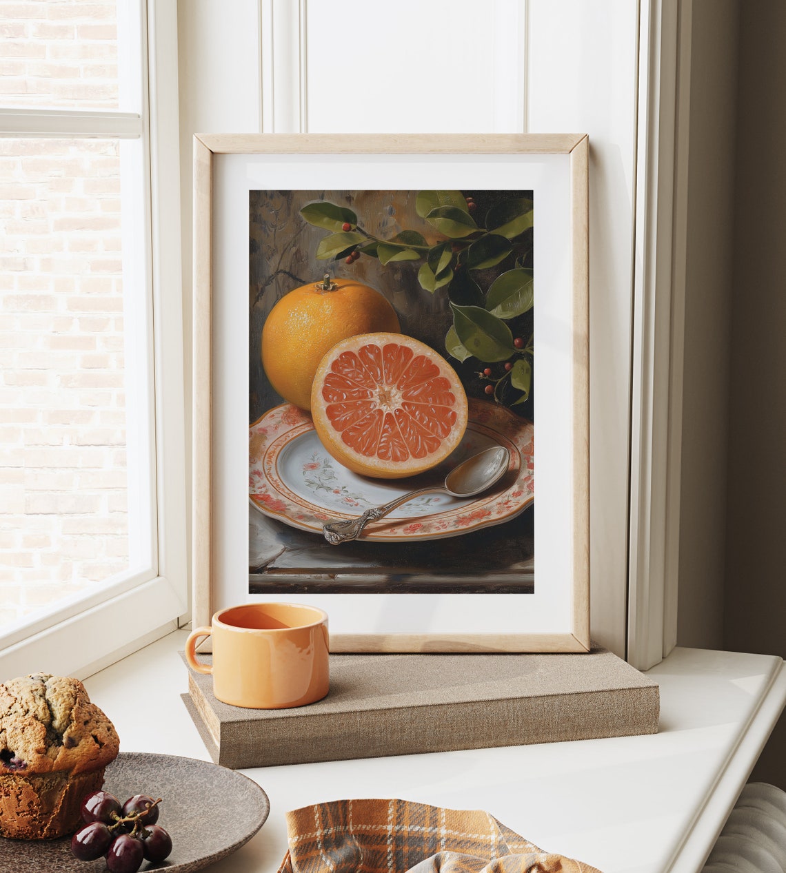 Fresh Grapefruit Half on Floral Plate Citrus Still Life Poster - Image 6