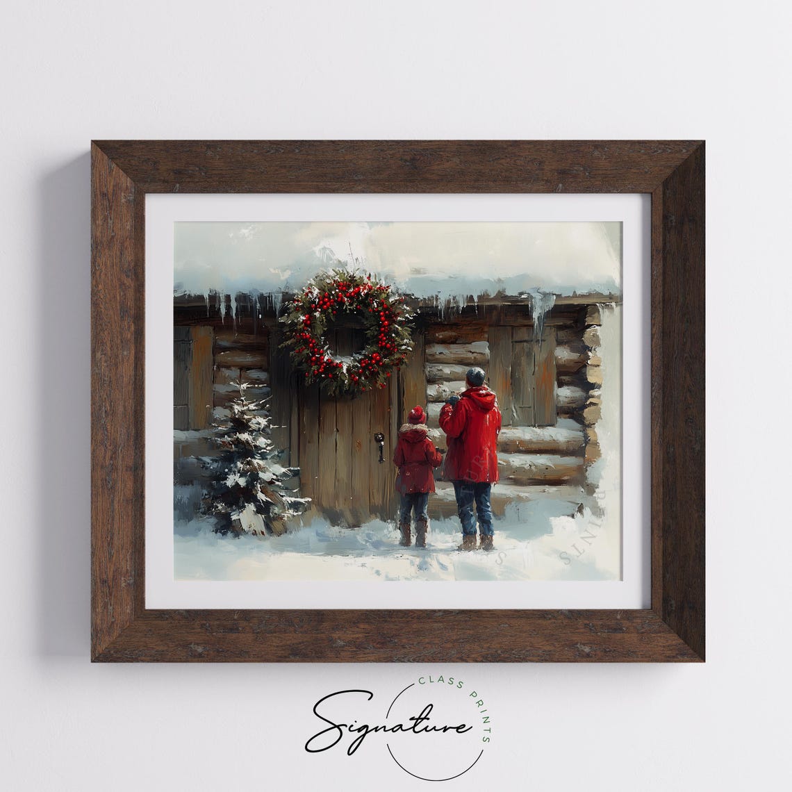 Couple At Cabin Door With Berry Wreath Snowy Christmas Poster - Image 5