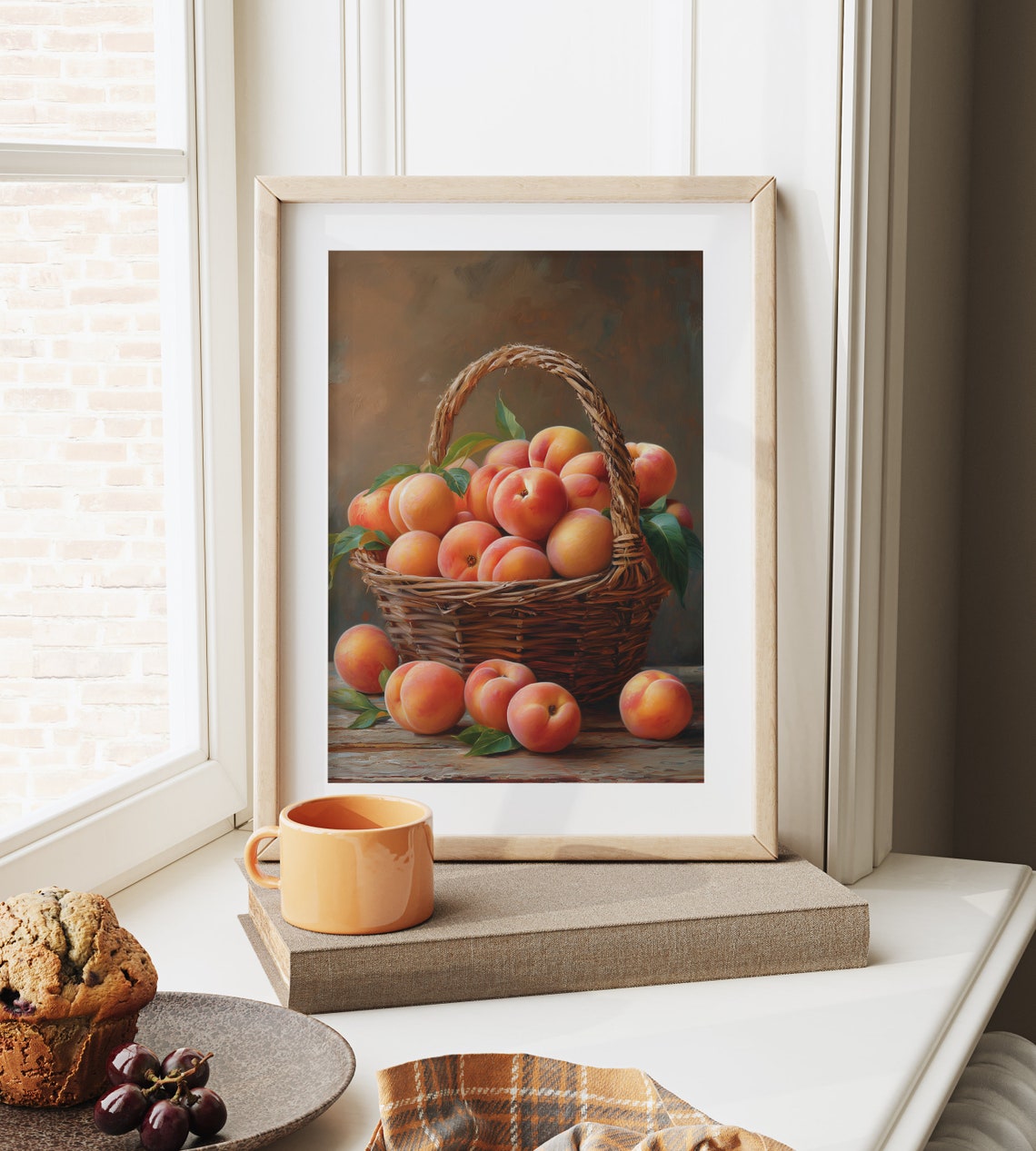 Wicker Basket of Ripe Peaches Rustic Fruit Still Life Poster - Image 6