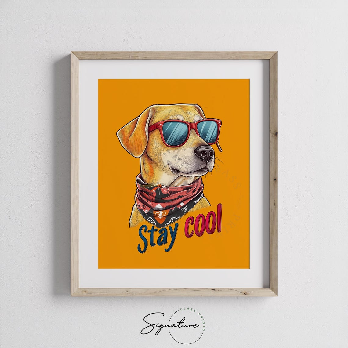 Trendy Funny Stay Cool Yellow Dog Red Sunglasses Retro Dog Poster - Image 3