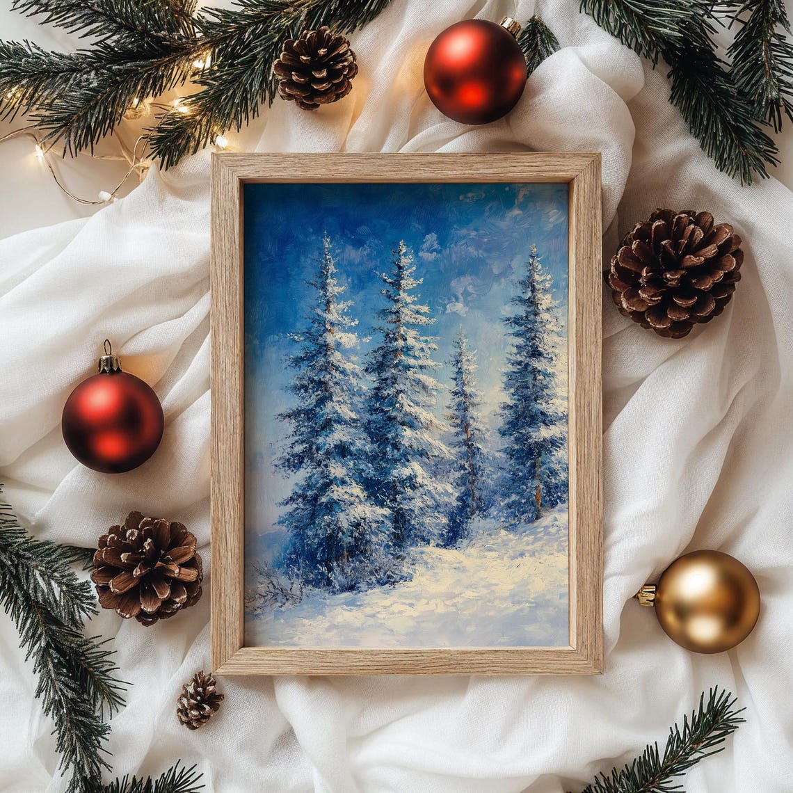 Snow Covered Spruce Trees Under Bright Blue Winter Sky Poster - Image 4