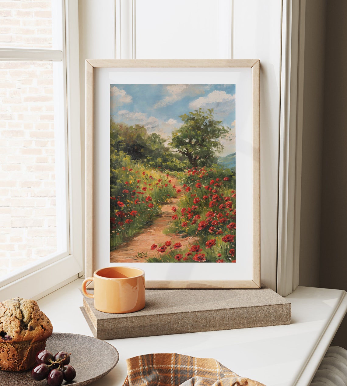 Winding Poppy Field Path Under Sunlit Sky Summer Wildflower Poster - Image 6
