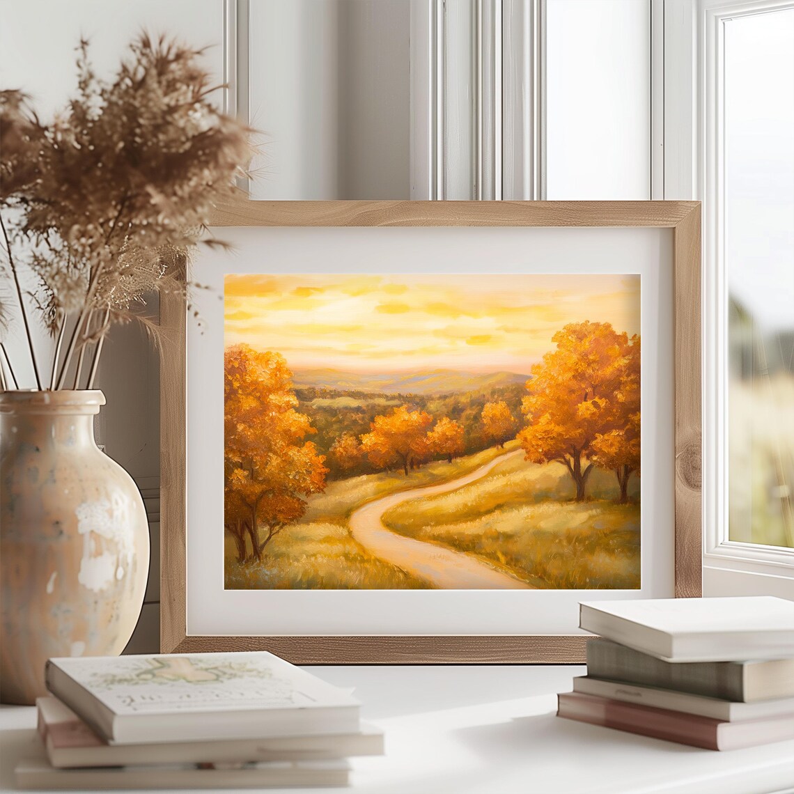 Winding Country Road Painting Golden Autumn Trees Sunset Landscape Poster - Image 2
