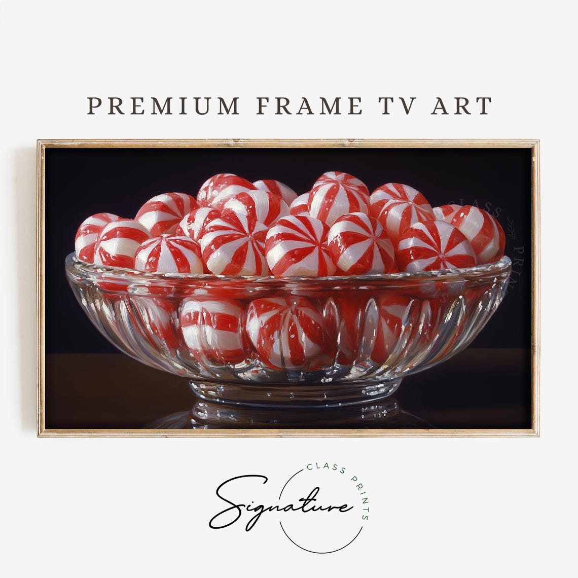Glass Peppermint Candy Bowl Red White Swirl Holiday Sweets Poster