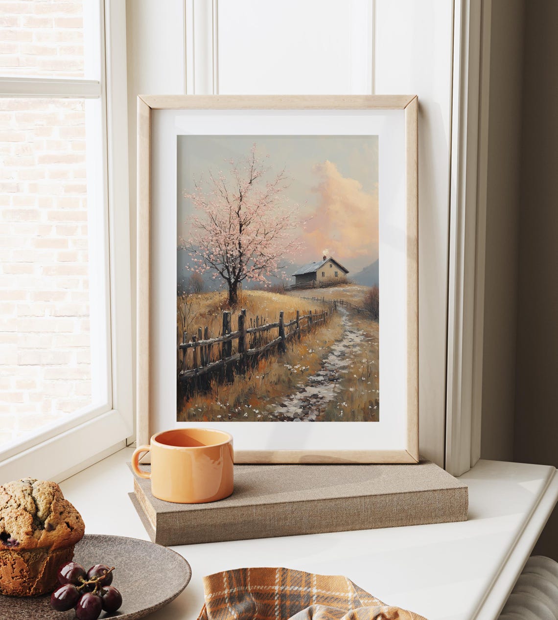 Cottage On A Quiet Hillside Rustic Autumn Fence Cherry Blossom Poster - Image 6