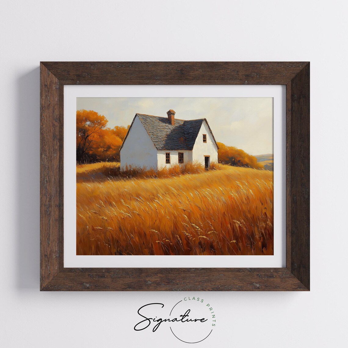 White Barn Golden Wheat Field Autumn Farm Rustic Fall Landscape Wall Art - Image 5