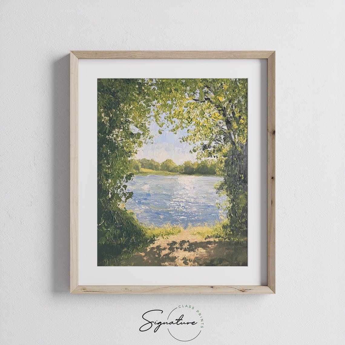 Riverside With Sunlit Trees Peaceful Rustic Lake View Landscape Poster - Image 2