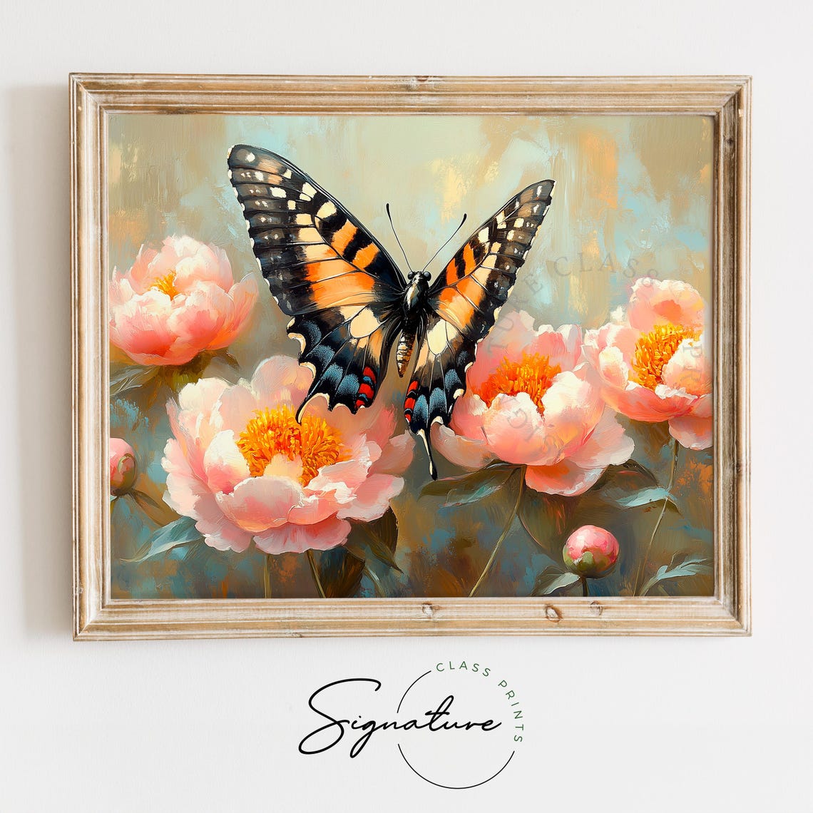 Tiger Swallowtail Butterfly On Pink Peonies Bright Floral Wall Art