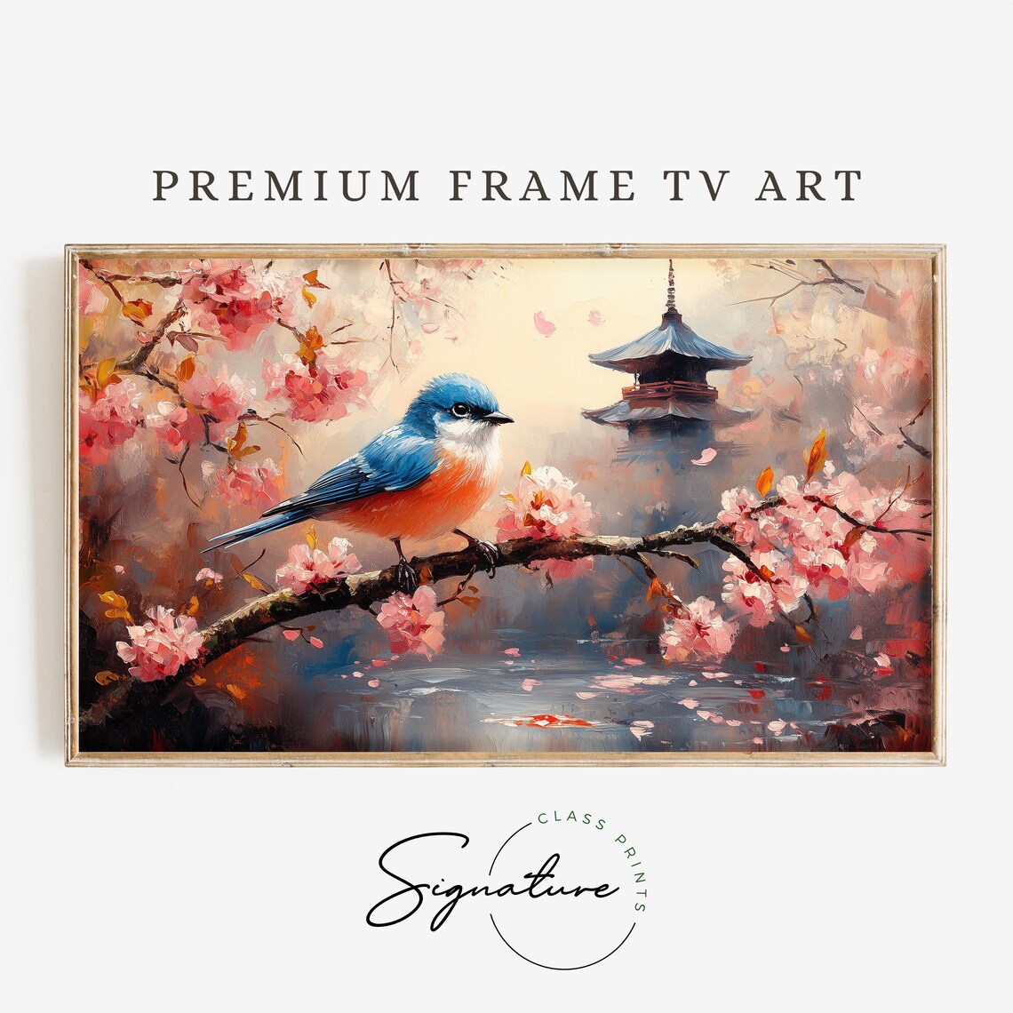 Bluebird On Cherry Blossom Branch By Pagoda Lake Travel Poster
