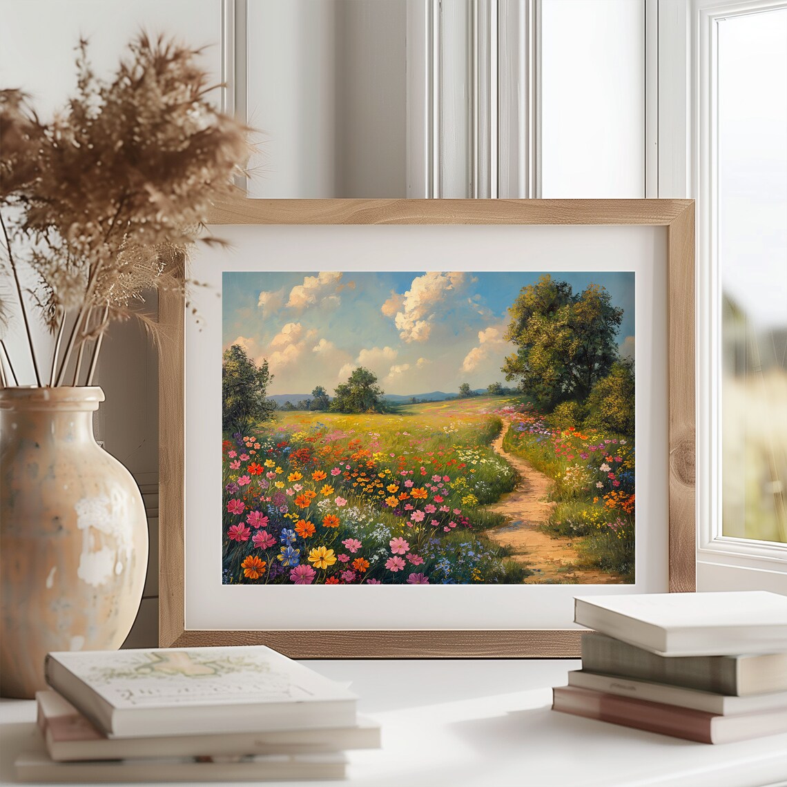Wildflower Field Painting Country Path Art Print - Image 2