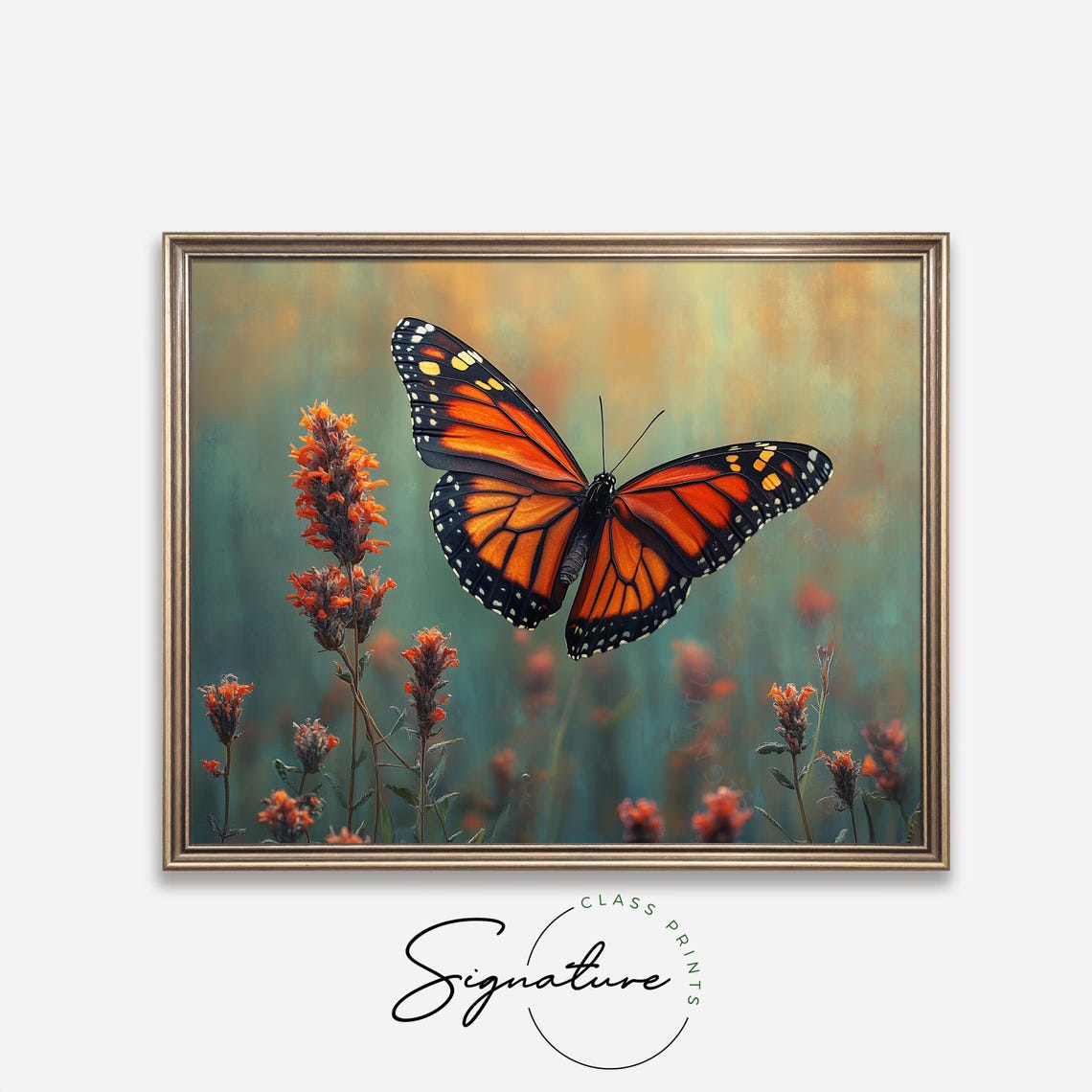 Sunlit Monarch Butterfly Over Orange Blooms Warm Summer Garden Poster - Image 4