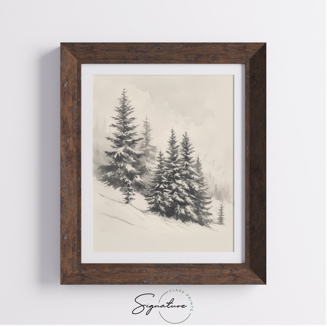 Calm Snowy Pines In Winter Forest Ink Wash Mountain Scene Poster - Image 4