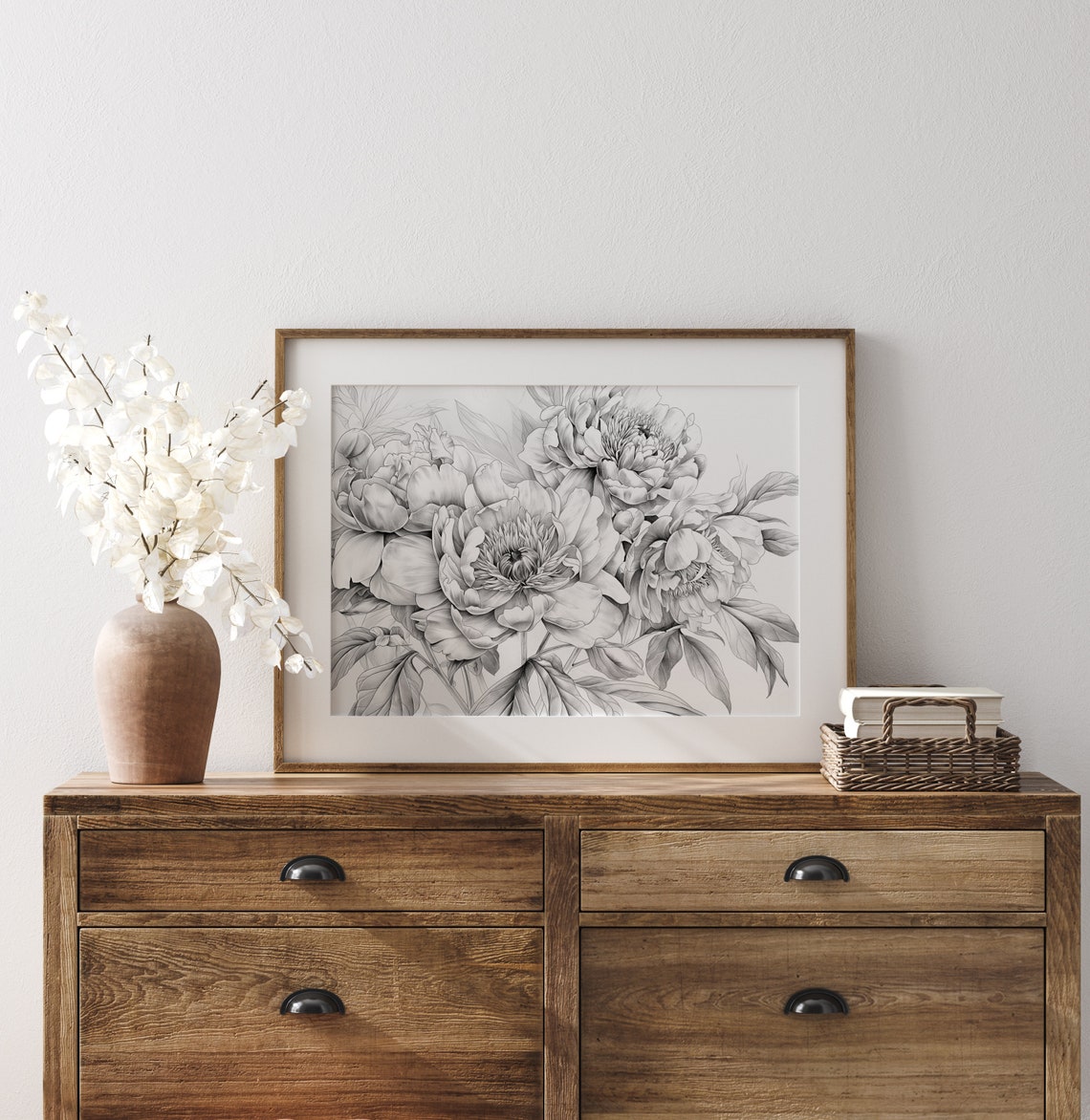 Peony Flowers Graphite Pencil Sketch Detailed Botanical Poster - Image 3