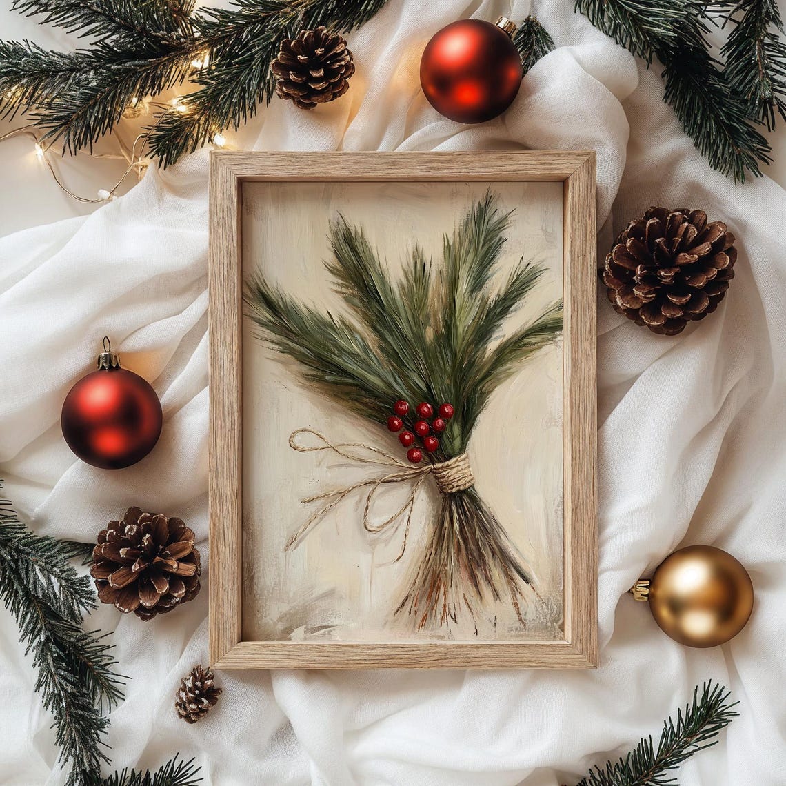 Rustic Pine Branch Bouquet with Red Berries Tied with Twine Poster - Image 4
