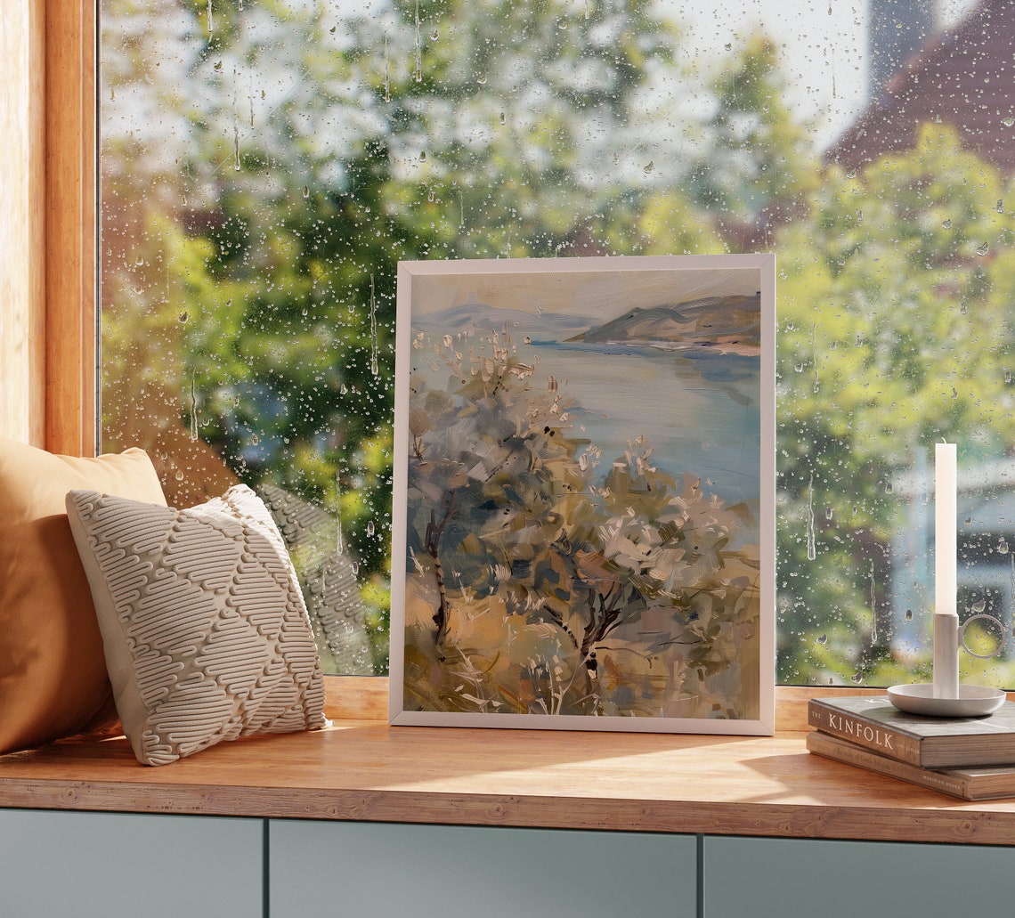 Hillside Olive Grove Overlooking Serene Blue Seascape Poster - Image 2