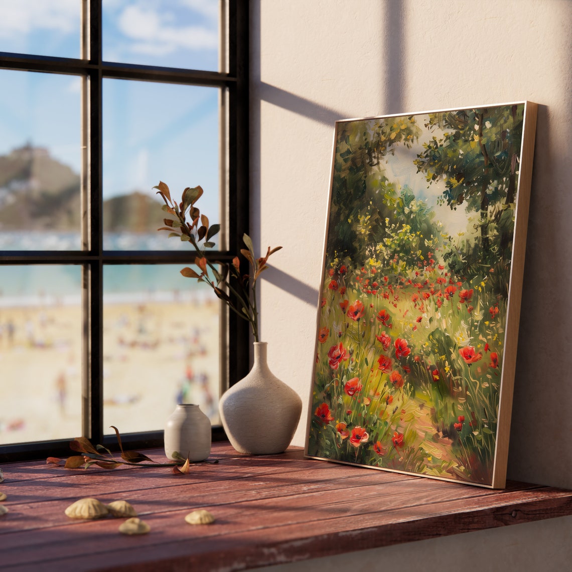 Red Poppy Field In Woodland Clearing Summer Flower Landscape Poster - Image 5