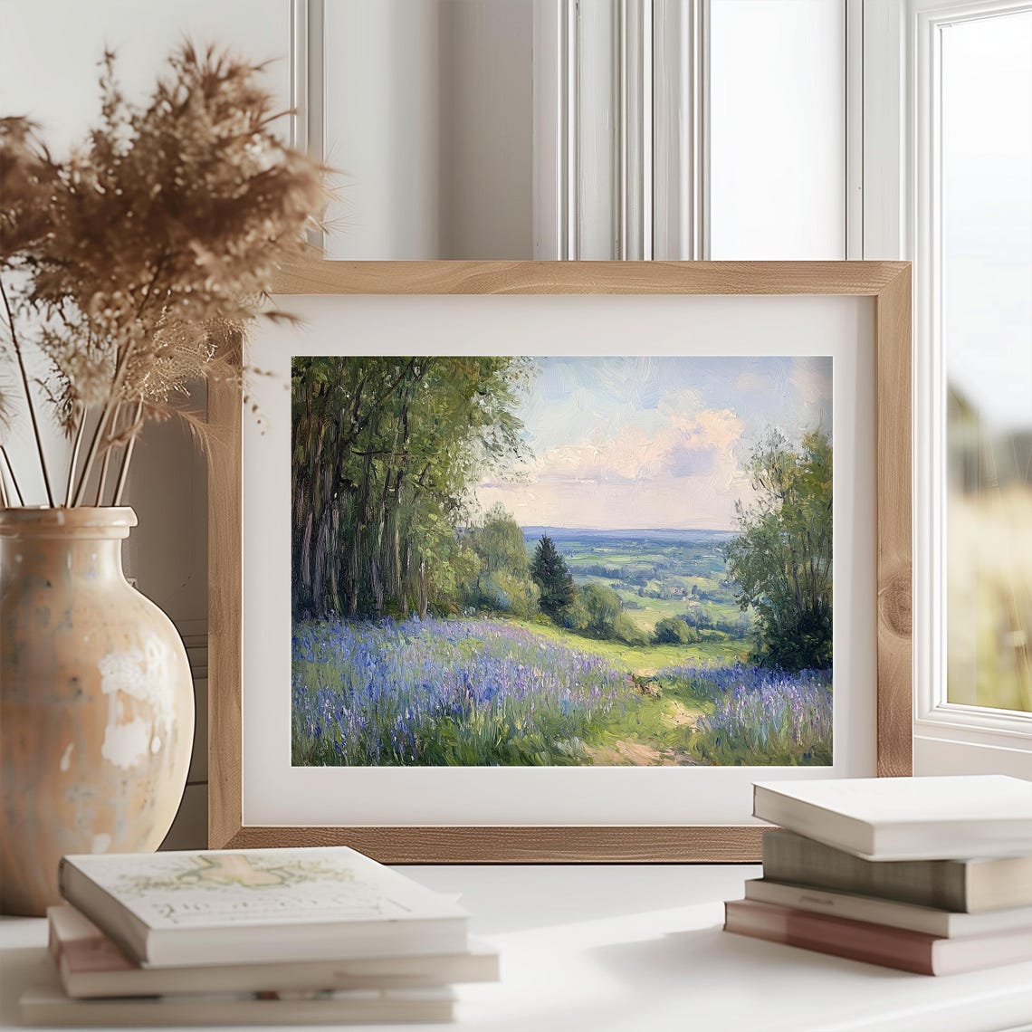 Moody Bluebell Meadow Valley Overlook Dusk Wildflower Art Poster - Image 2