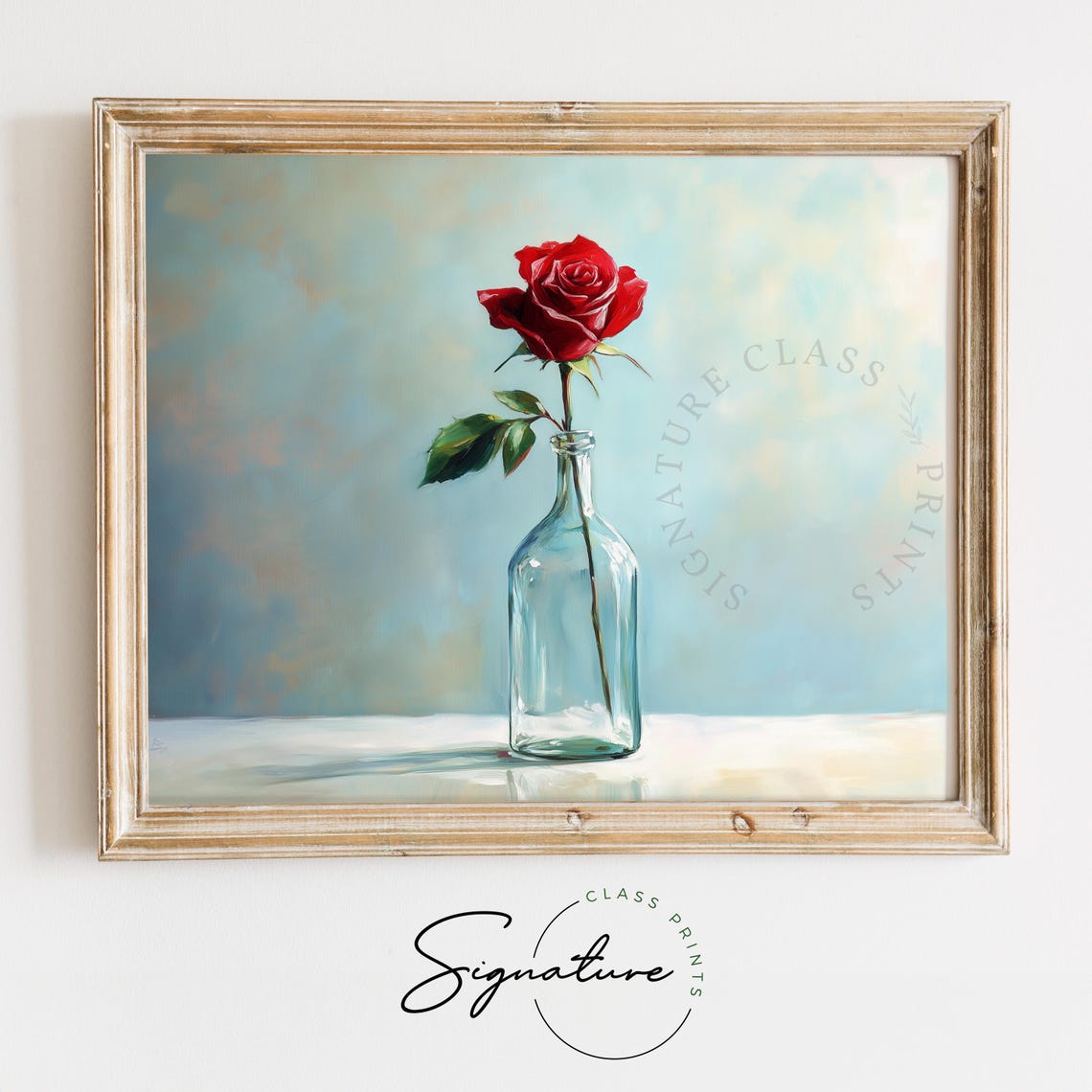 Single Red Rose In Glass Bottle Vintage Still Life Floral Wall Art