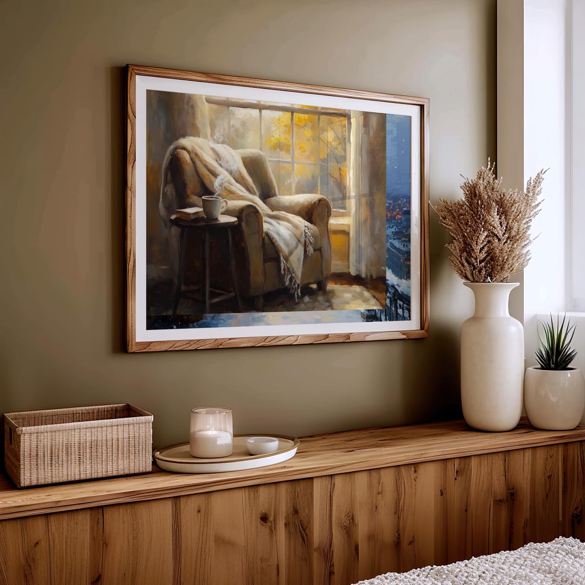 Cozy Reading Nook Armchair Coffee Sunlit Window Vintage Wall Art - Image 5