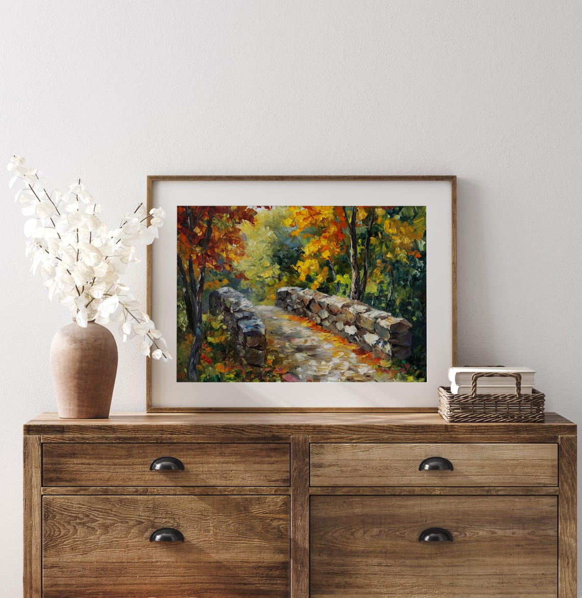 Autumn Stone Bridge In Colorful Forest Impressionist Landscape Poster - Image 3