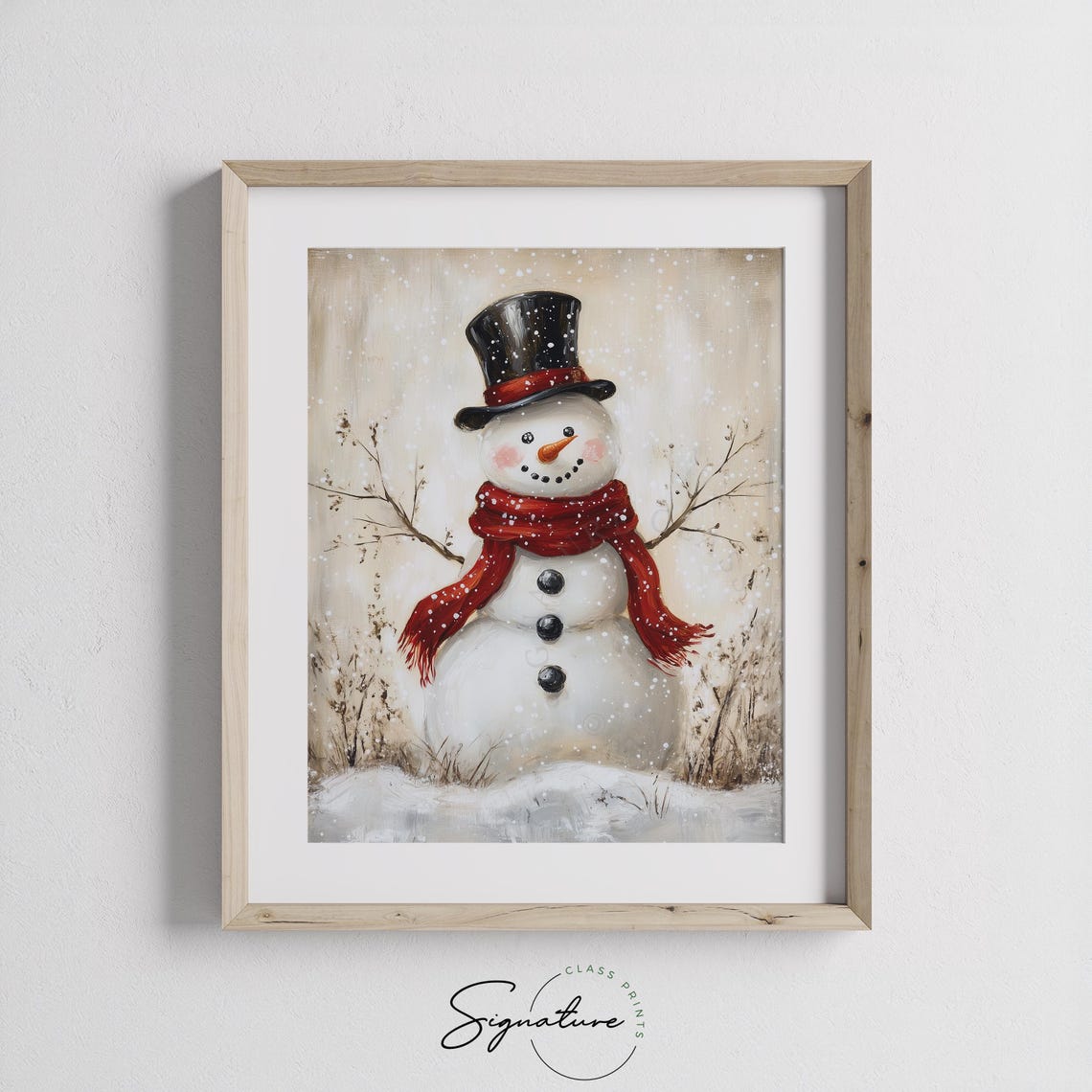 Cheerful Snowman with Red Scarf and Top Hat in Falling Snow Poster - Image 2