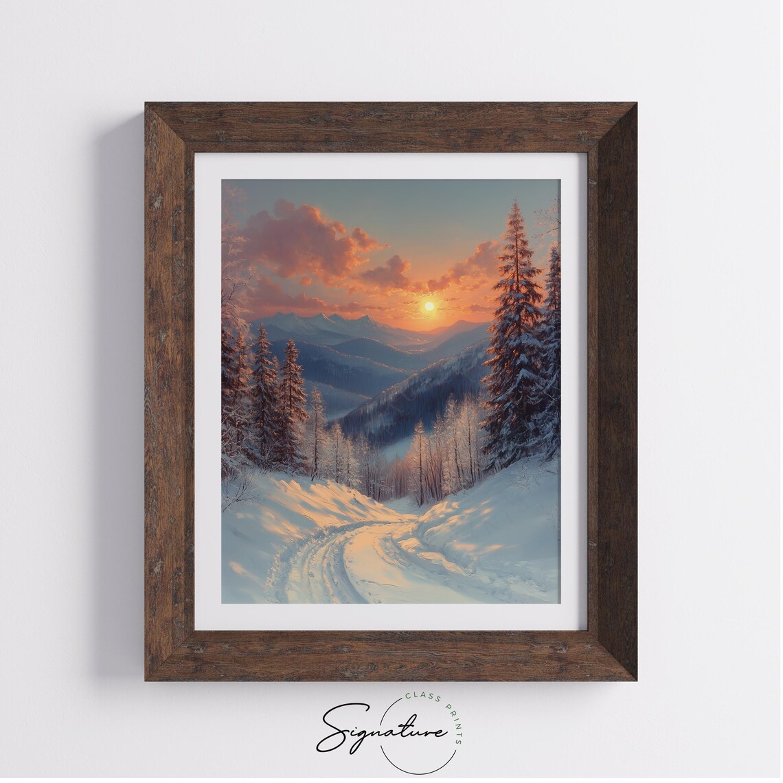 Sunrise Glowing Over Snowy Peaks And Alpine Pine Trail Oil Painting Poster - Image 2