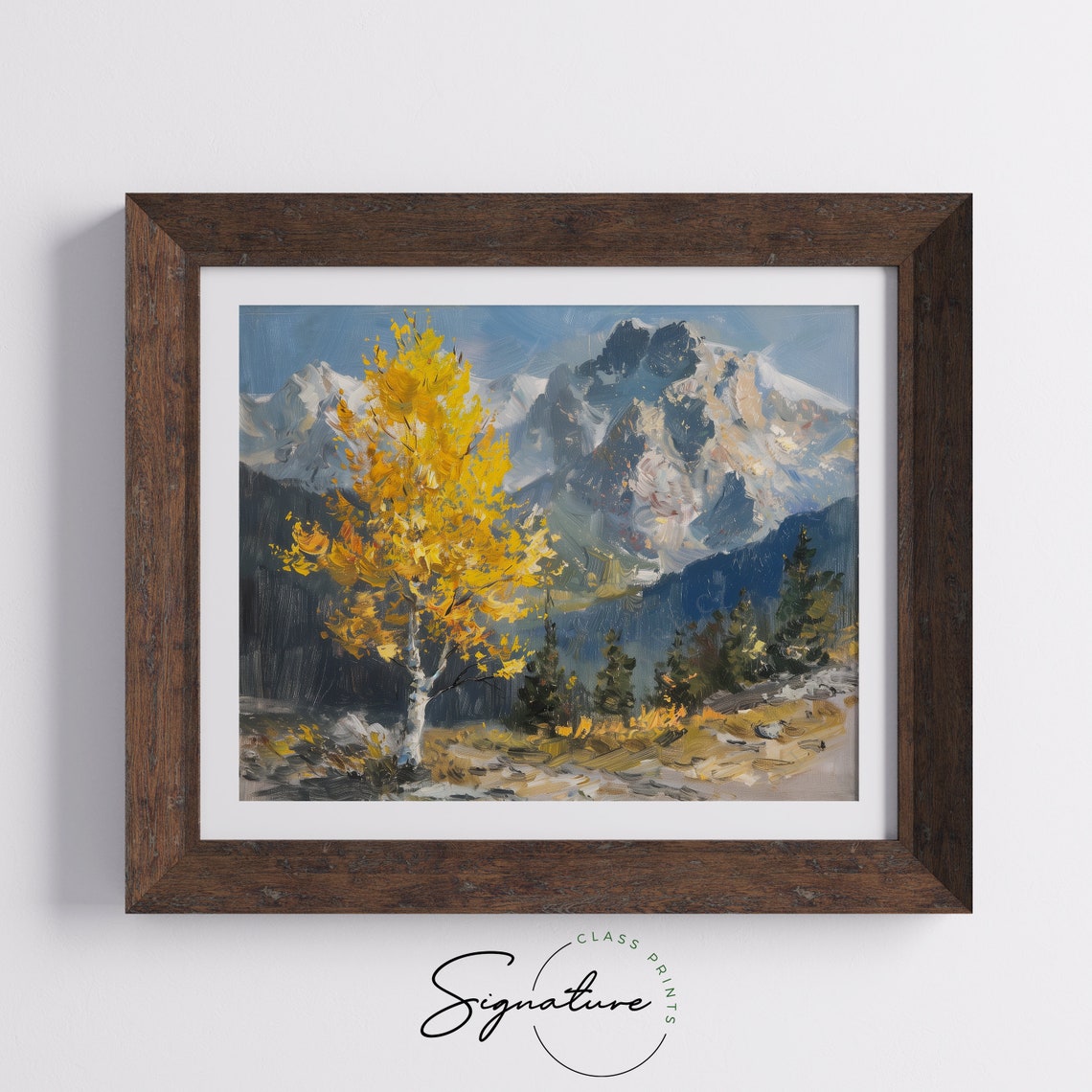 Golden Aspen Tree Before Snowcapped Mountains Autumn Valley Poster - Image 5
