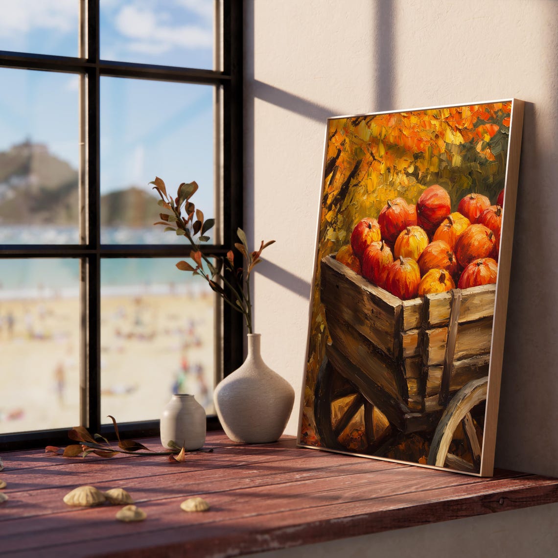 Wooden Wagon Overflowing with Red Apples Under Golden Trees Poster - Image 5