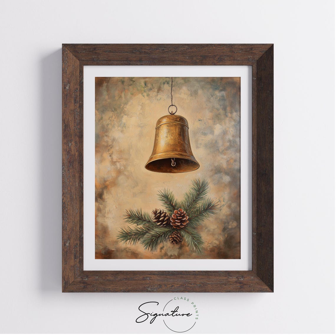 Antique Golden Bell Hanging Above Pine Sprigs and Pinecones Poster - Image 3
